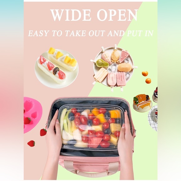 Women's Lunch Bag for Work Insulated Extra Large Cute Pink Lunch Bag - Picture 6 of 7